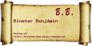 Bineter Benjámin névjegykártya